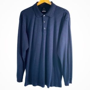 Nike Men’s Blue Striped Dri-Fit Long Sleeve Collared Golf Shirt, Size Large